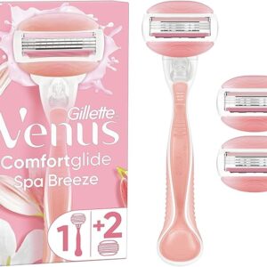 Gillette Venus ComfortGlide Spa Breeze Women's Razor +, 3 2-In-1 Razor Blade Refills, with Shaving Gel Bars